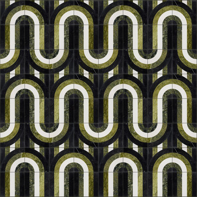 Carreau de mosaïque géométrique vertical en marbre 12 po x 12 po Elizabeth Sutton Curve (1 pied carré / feuille)