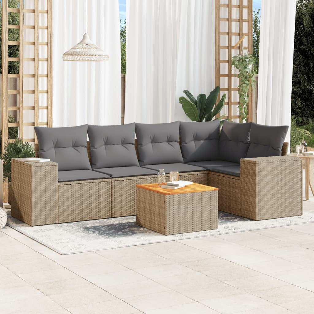 Vidaxl 6-Tlg. Garten-Sofagarnitur mit Kissen Grau Polyrattan