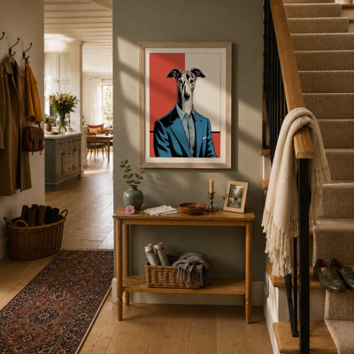 Greyhound in Blue Modern - Framed Print