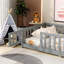 Lit de sol gris en bois d'hévéa avec clôture, barrières de sécurité et porte intégrée-1010940457-1010940459