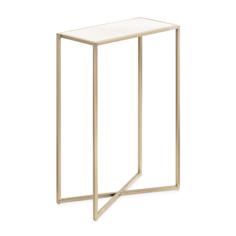 Everly Quinn Jaspur Narrow and Metal Rectangle Side Table, Marble White/Gold