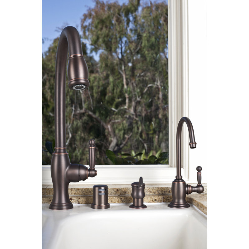 Nadya Single Handle Pull Down Kitchen Faucet, Aged Brass