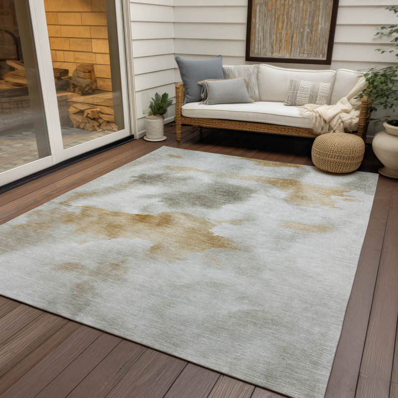 Machine Washable Indoor/Outdoor Xhevrie Putty Rug, Rectangle 9' x 12'