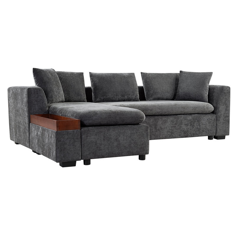 Canapé modulaire de 93,7 po avec canapé en L et compartiment de rangement en bois pour le salon, gris, Gray Chenille