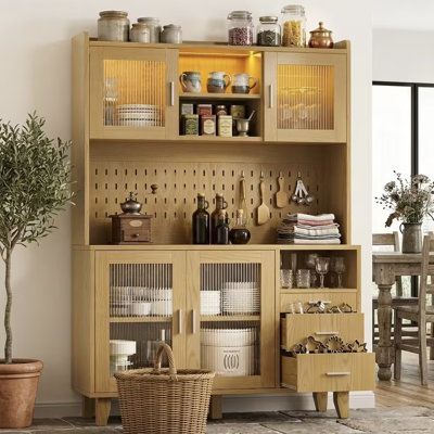 Kitchen Pantry With Glass Door And Microwave Shelf