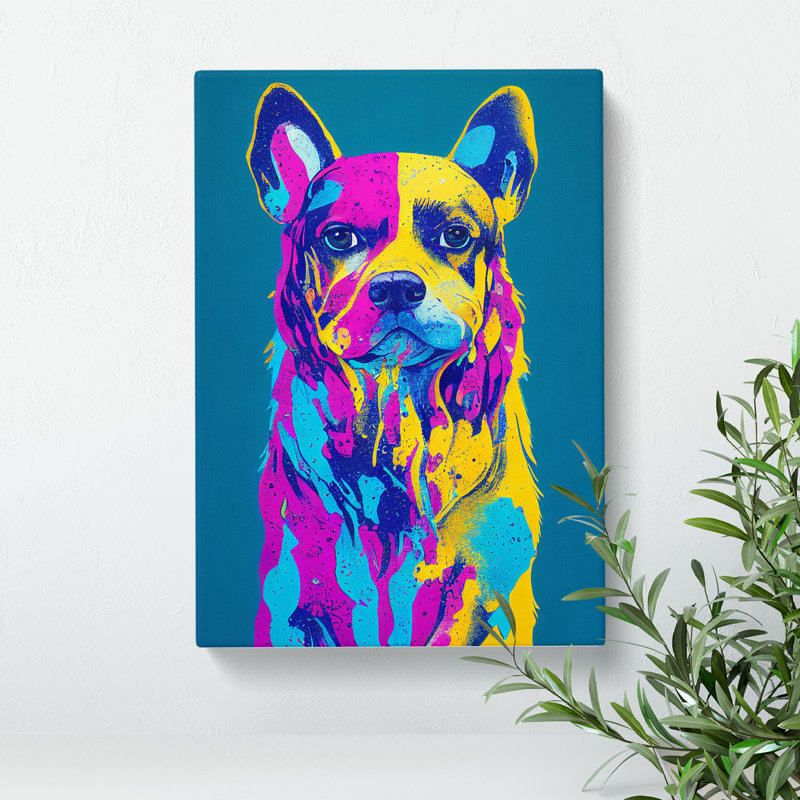 Colourful Dog No.2 Abstract - Wall Art, Wrapped Canvas, 50cm H x 35cm W x 3cm D, No Matte