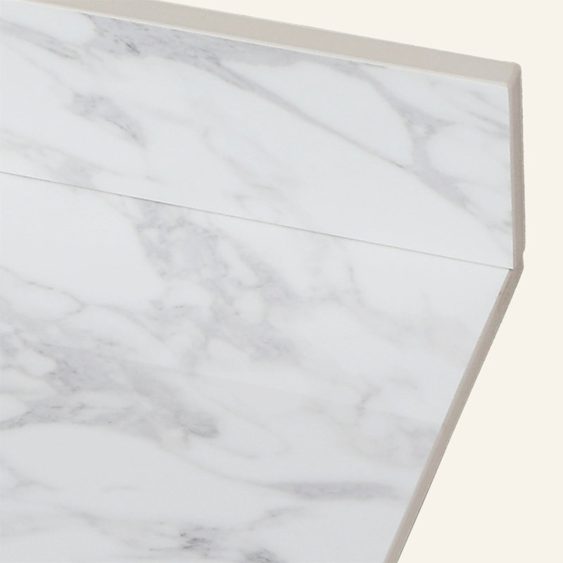 Dessus de meuble-lavabo 43 po x 22 po, dessus de meuble-lavabo en pierre frittée blanc Carra avec lavabo rectangulaire encastré en céramique avec dosseret de meuble-lavabo, comptoir à trois trous