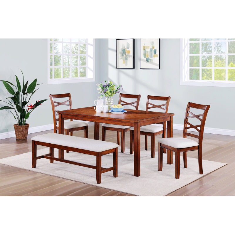 Ensemble de table de salle à manger 4 chaises d'appoint et un banc en bois massif