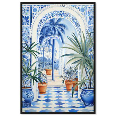 Art mural bleu et blanc avec palmiers tropicaux par Bay Isle Home ™