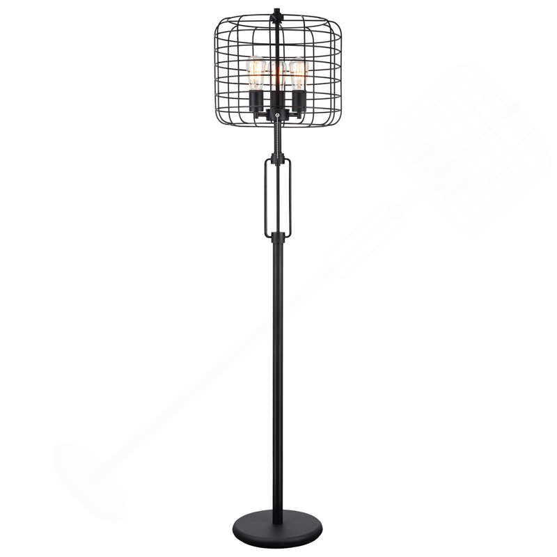 LAMPE DE SOL À CAGE INDUSTRIELLE H 65 po NOIR AVEC AMPOULE
