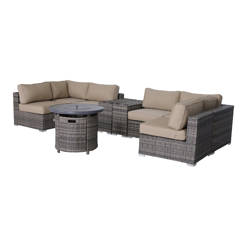 Ensemble de conversation modulaire avec coussins Sunbrella 9 pièces Alieyah