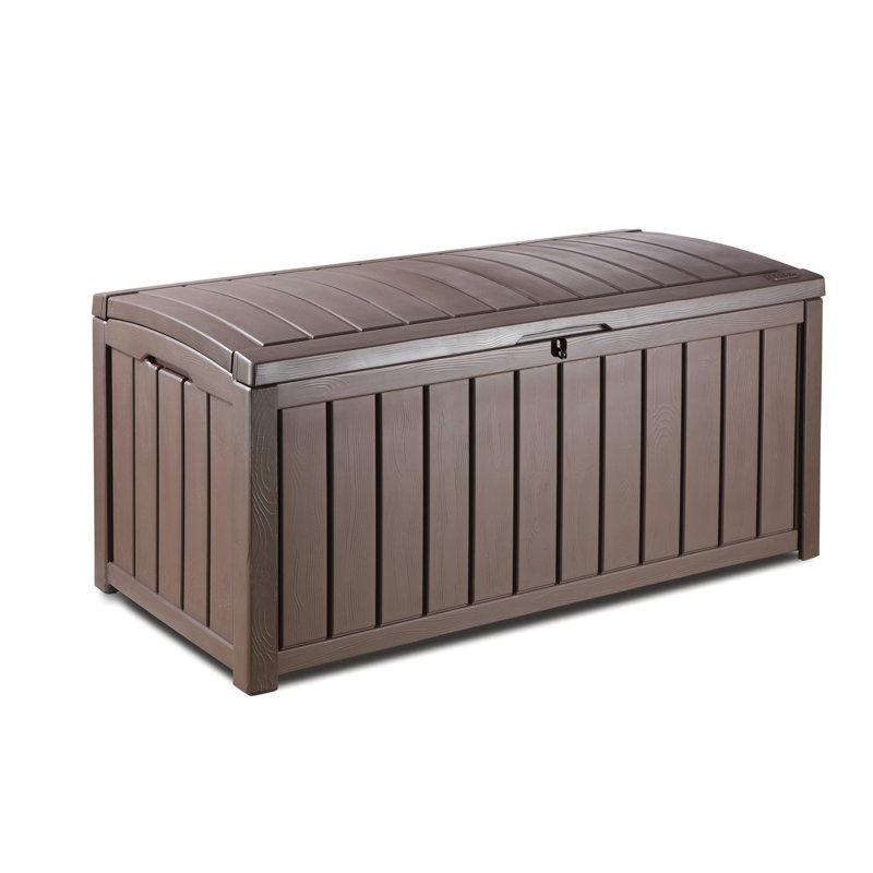 Keter Glenwood 101 Gallon Durable Resin Outdoor Storage and Organization Deck Box For Patio Furniture and Supplies, Brown