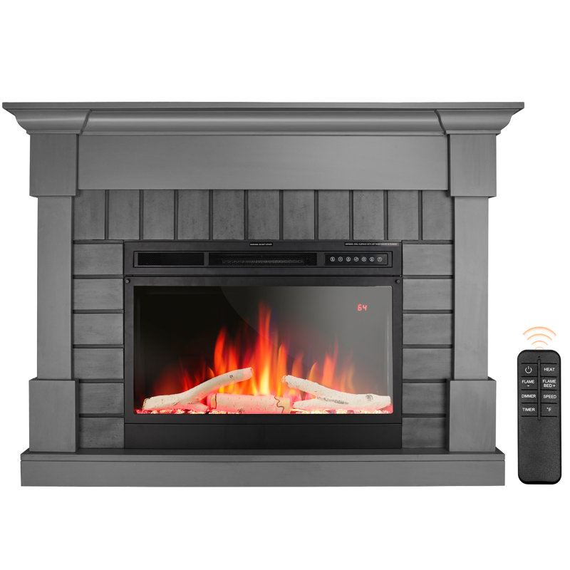 Freestanding Electric Fireplace with Remote, Gray