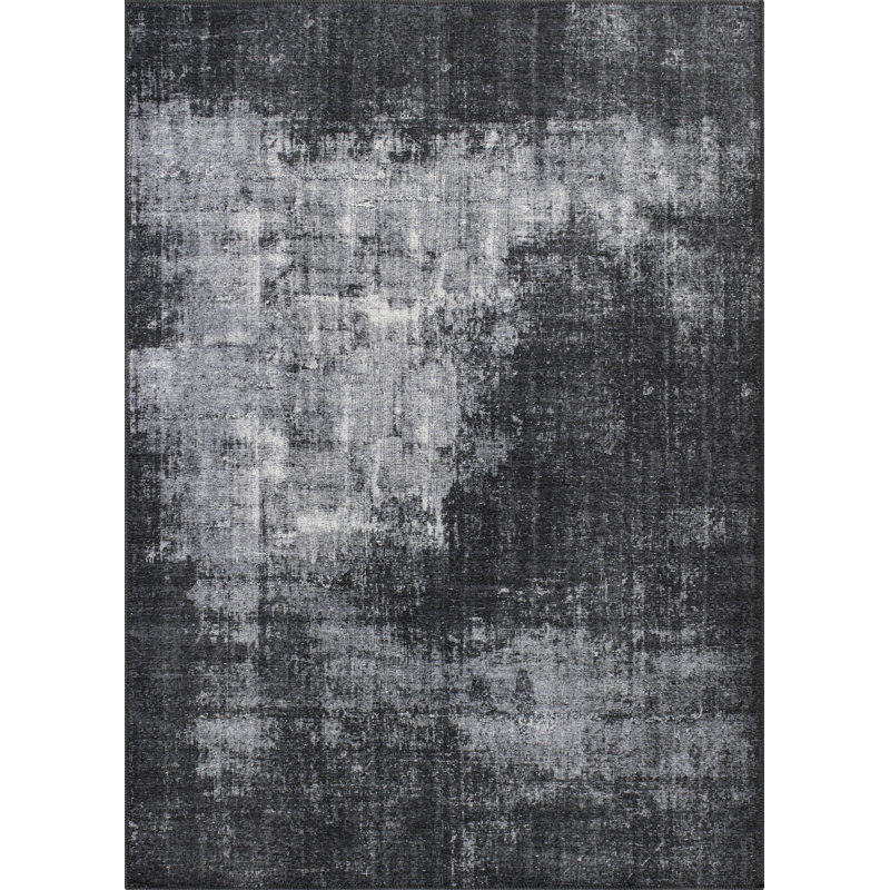 Priebe Machine Washable Abstract Black/Gray Flatweave Area Rug, Rectangle 7'6" x 9'6"