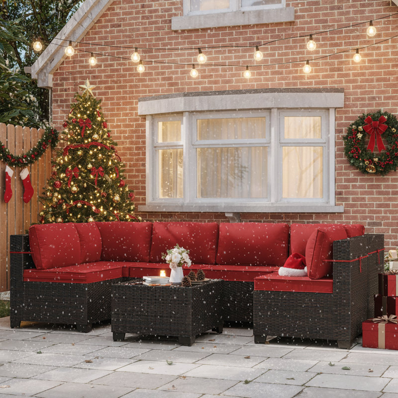 Canapé modulaire en U 7 pièces avec coussins Hanshaw, Rouge