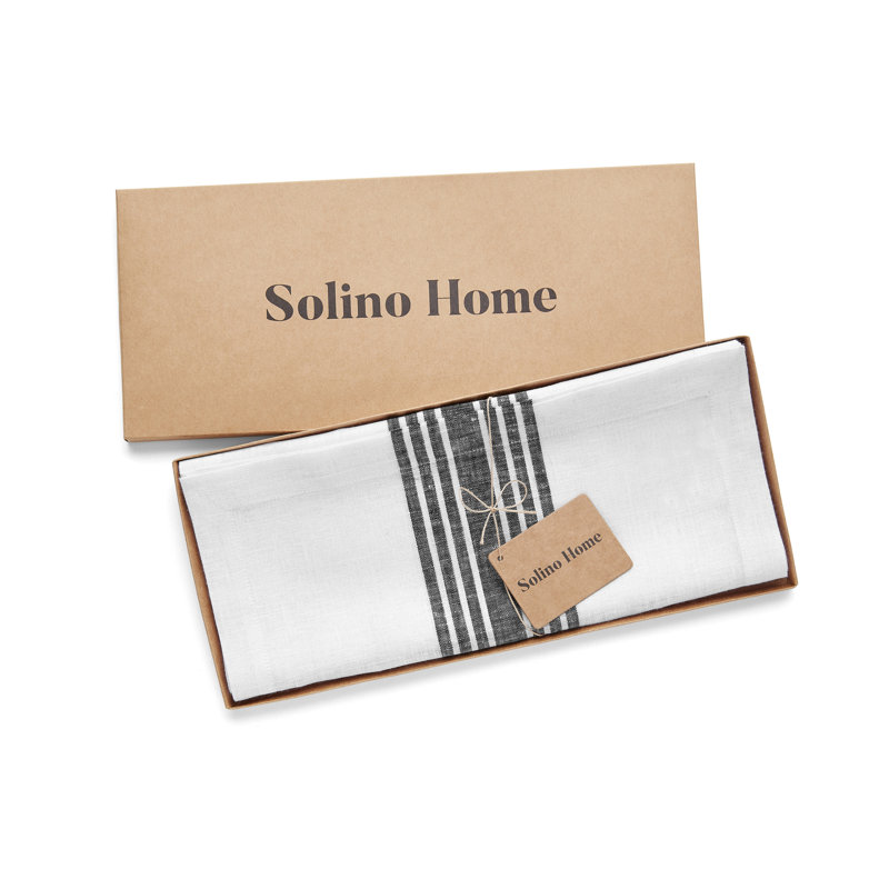 Farmhouse - 100% Pure Linen Table Runner, Black/White, 120" x 16"