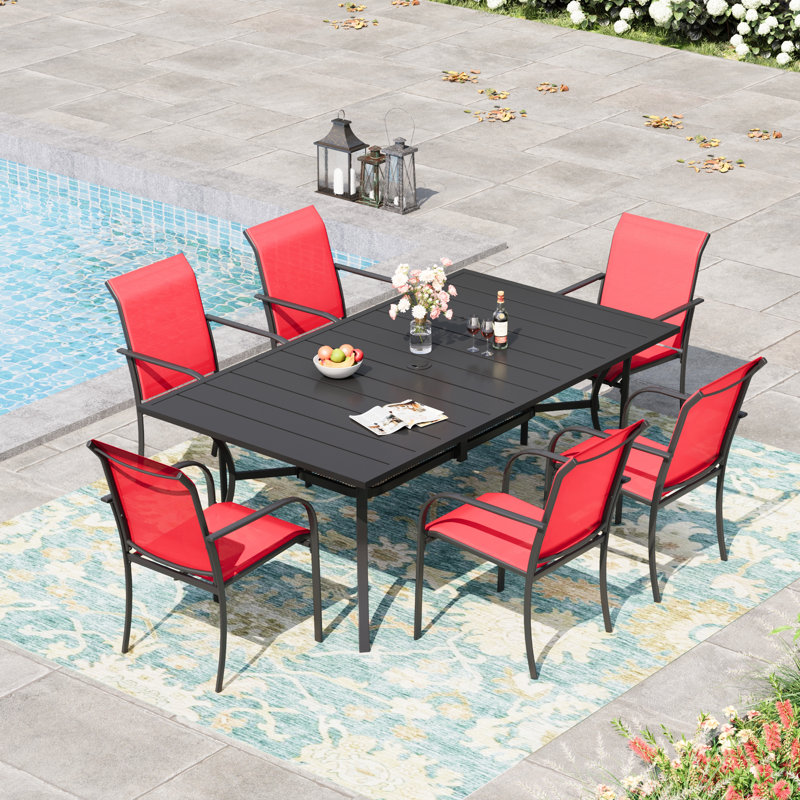 Ensemble de salle à manger rectangulaire avec chaise empilable PVC-coated polyester, Rouge