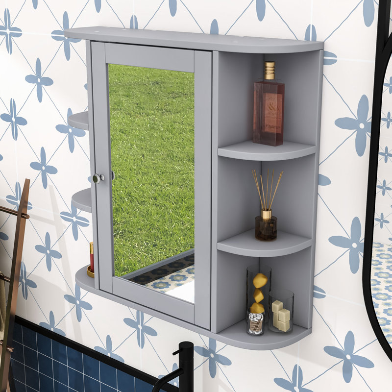 Armoire à pharmacie murale à miroir pour salle de bain avec tablettes intérieures réglables et 6 tablettes latérales ouvertes