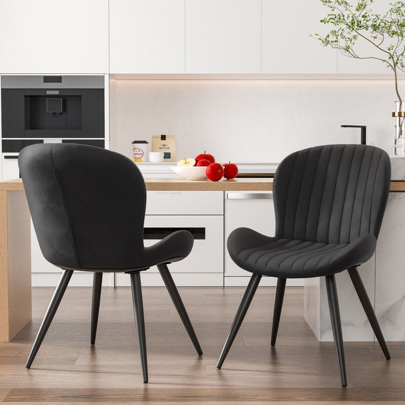 Upholstered Dining Chairs in Scandinavian Style, Black Faux Leather, 2