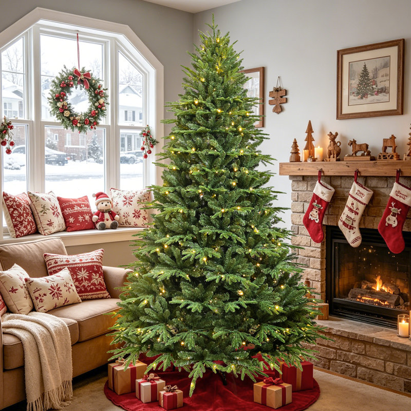 Arbre de Noël artificiel vert pré-éclairé, H 7,5 pi