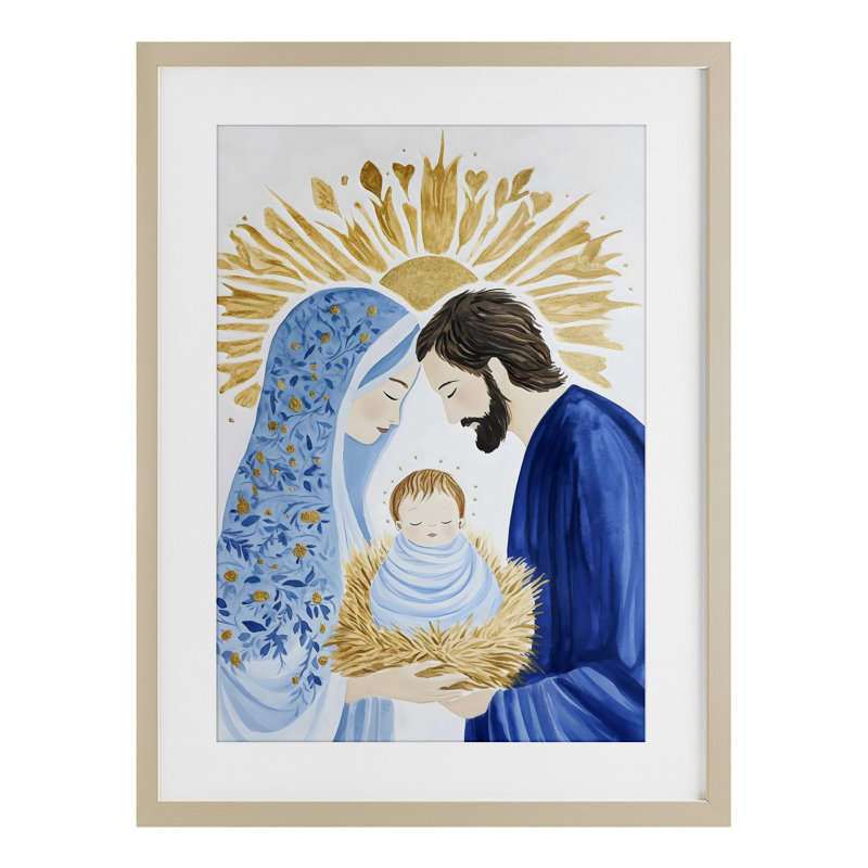 Reproduction sous verre de la nativité du nouveau-né, conception de Petal Prints Design, Cadre de récolte en pin