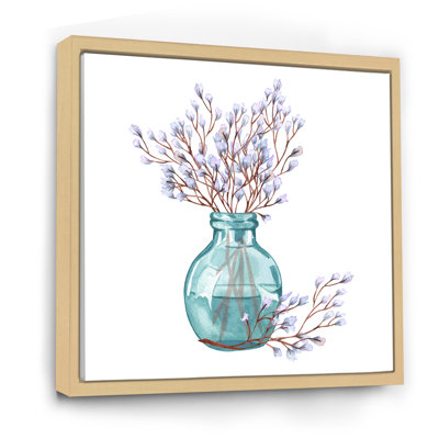 «Plusieurs brindilles avec des brindilles en fleurs dans un vase en verre», reproduction d'art sur toile traditionnelle
