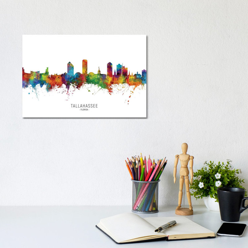 Tallahassee Florida Skyline by Michael Tompsett - 1 Piece Wrapped Canvas Wall Art, 20.32cm H x 30.48cm W