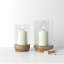 Sagebrook Home Iron and Glass Candle Holders on Mango Wood Base - Elegant Home Decor Essentials for Serenity-1707690826