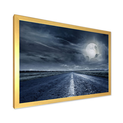Asphalt Road Under Cloudy Full Moon II - photographie sur toile