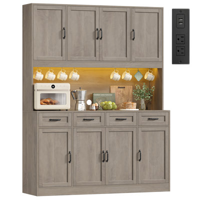 73.2"H x 59.2"W Large Kitchen Pantry Cabinet with 4 Drawers, Adjustable Shelves, LED Lights and Power Outlets