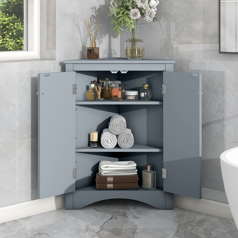 Armoire d'appoint d'angle à 2 portes, Bleu, Argent argent