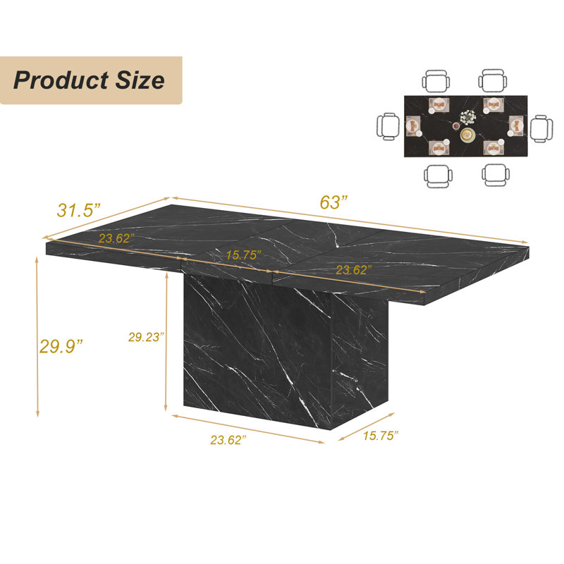 Table de salle à manger Eclat, Noir, H 29,9 po x L 63 po x l 31,5 po