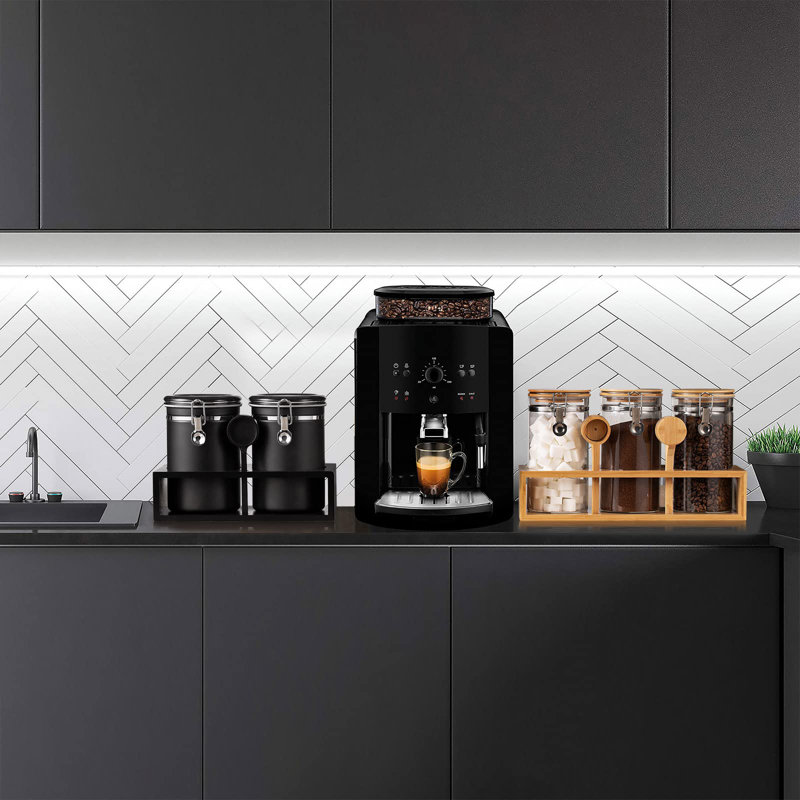 Contenants à café 2 x 63 oz avec tablette, contenant pour station de café en acier inoxydable 304 pour rangement de grains de café moulu avec pince et pelle verrouillables hermétiques, rangement pour contenants à céréales pour la cuisine
