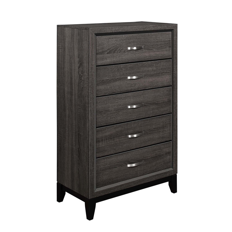 Contemporary Design Gray Finish 1Pc Chest Of Dovetail Drawers Polished Chrome Bar Pulls Bedroom Furniture