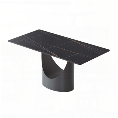 63'' Black Sintered Stone Dining Table for 6-8 with Black Legs