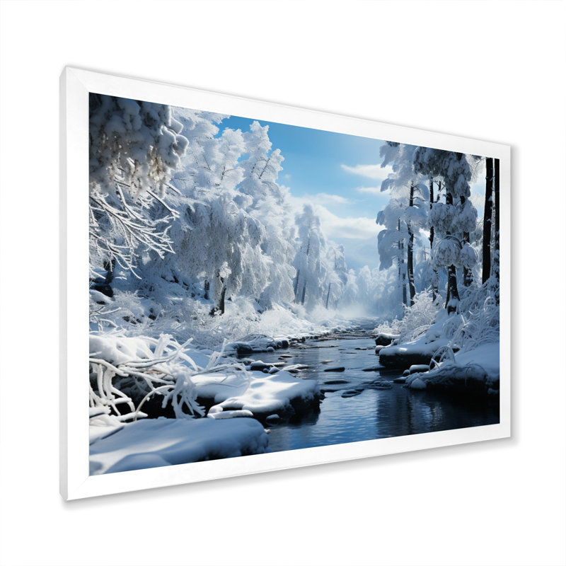 «White Winter Harmony I - Winter Landscape», reproduction d'art sur toile, H 34 po x l 44 po x P 1,5 po, Cadre simple blanc