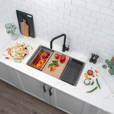Granite Composite Double Bowl Kitchen Sink with Pi