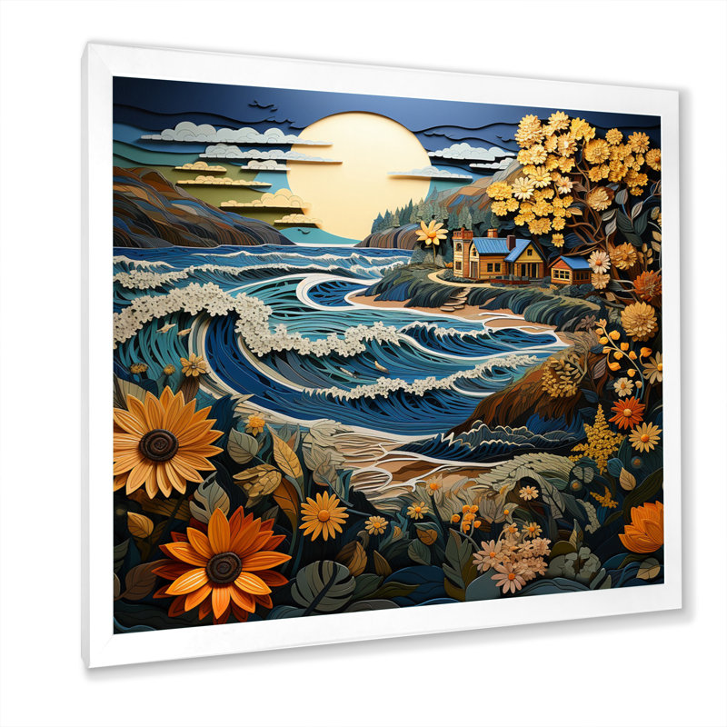 Coasterc Seaside Retreat Papercut - Imprimé, H 24 po x l 24 po x P 1 po, Cadre photo blanc
