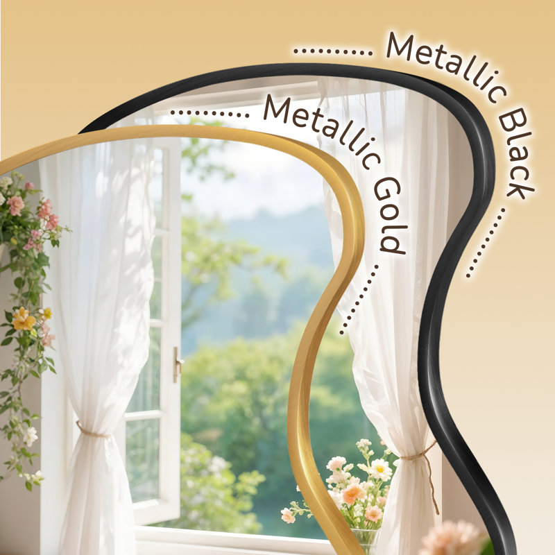 Asymmetrical Metal Framed Wall Mirror, 24" x 19.6", Black
