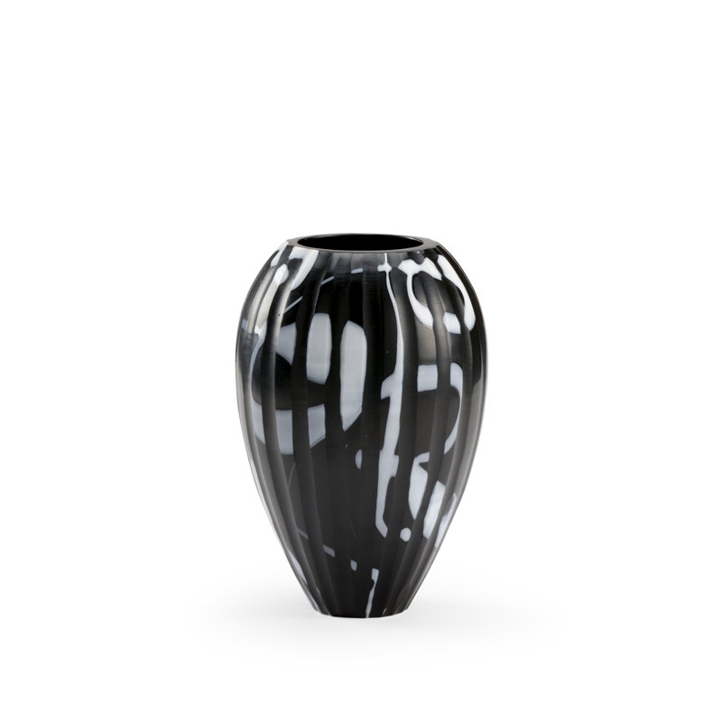 Vase de table en verre noir / blanc / coupé, H 10,5 po x l 7,5 po x P 7,5 po