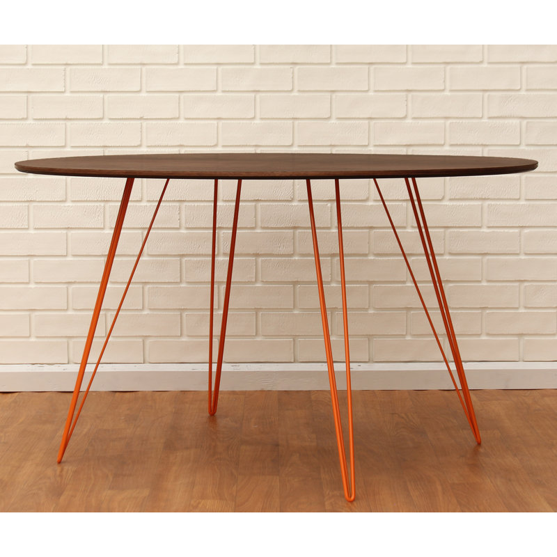 Williams Oval Metal Base Dining Table, Orange, 30" H x 54" L x 46" W, Walnut