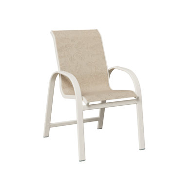 Amma Matte White Aluminum Dining Chair With Tropic Foliage Sling Fabric