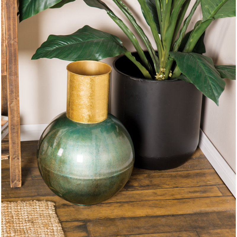 Metal Table Vase, Teal, 14.15" H x 9.85" W x 9.8" D