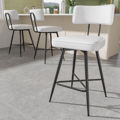 Swivel Counter Height Bar Stools Set, 26" Leather Kitchen Swivel Counter Stools for Kitchen Island