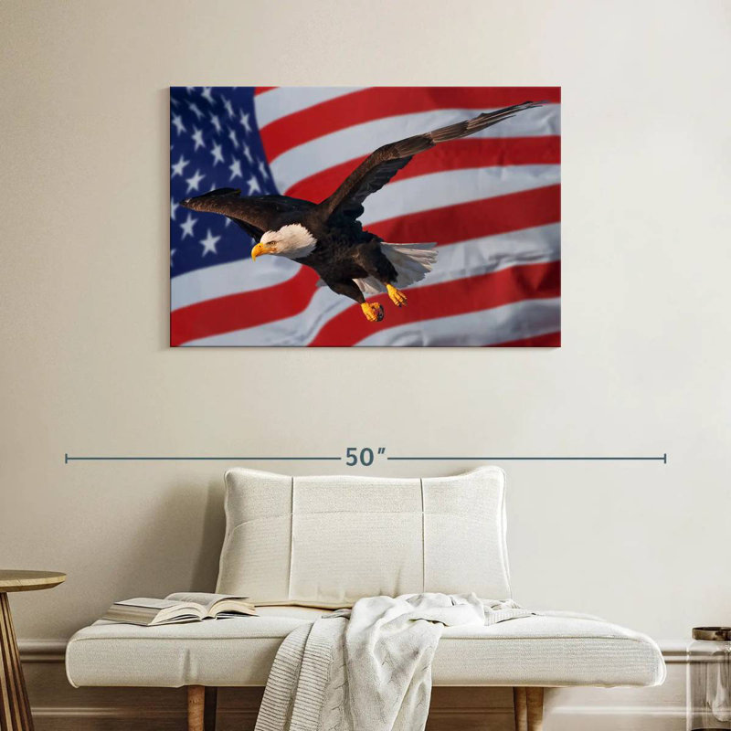 Lelar US Flag And Flying Bald Eagle, 26" H x 39" W