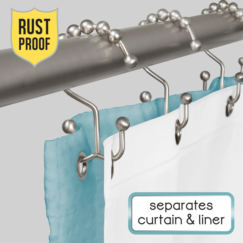 Nickel Finish Rust Resistant Double Shower Curtain Hooks Set of 12