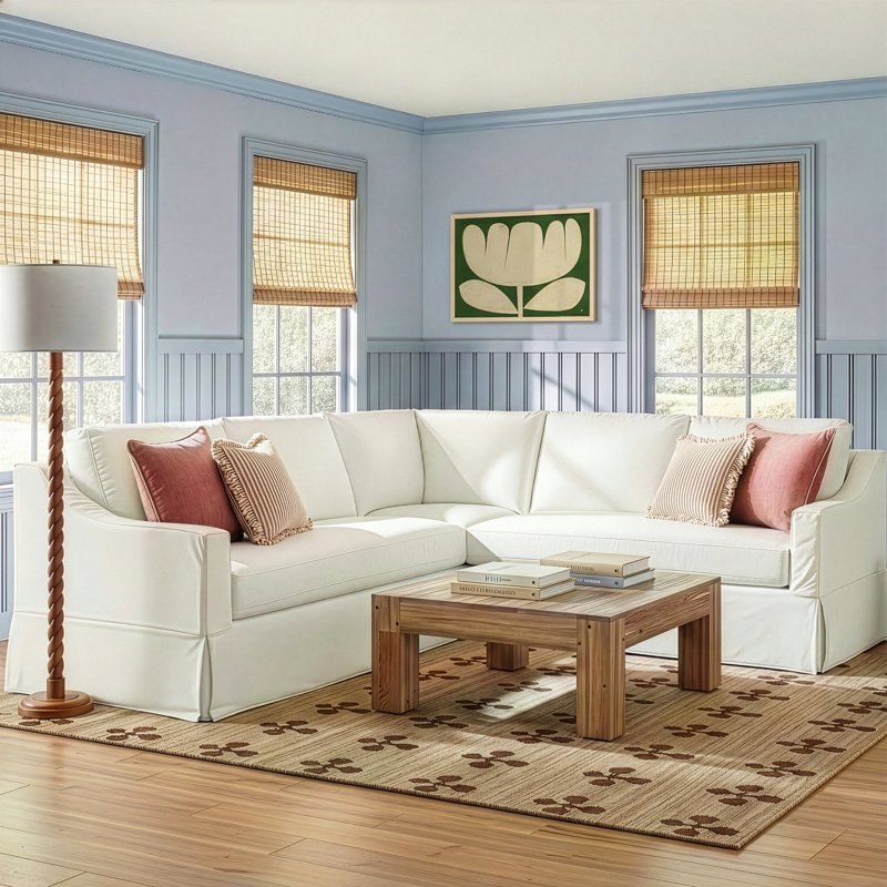Cranbrook Slipcovered Sectional with Feather Blend Cushions, Bayou Off White Canvas