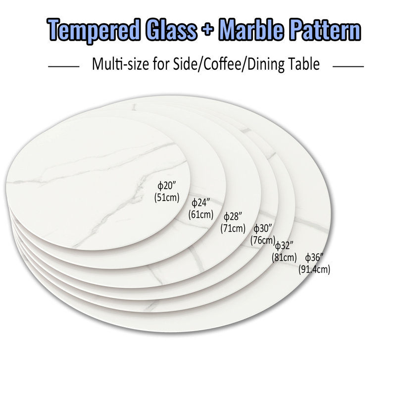 Plateau de table rond en verre trempé Marble Design, protecteur de table blanc épais de 8 mm, plateau de table de remplacement