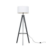 Ismay 149 cm Morrigan Wood Tripod Floor Lamp with Shelf & XL Reni Shade