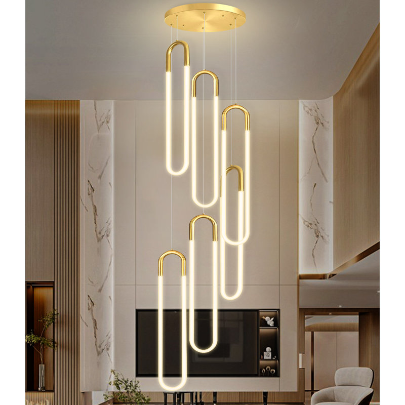 Lustre à DEL à intensité variable de 138 po à 6 anneaux dorés, Gold